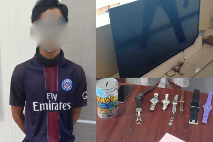 Pelaku pencuri beserta barang bukti