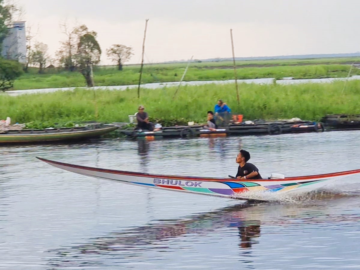 Ilustrasi festival balap perahu ketinting di Kutai Kartanegara