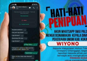 Beredar Akun WhatsApp Palsu Kadis PU Kukar, Masyarakat Diharap Waspada