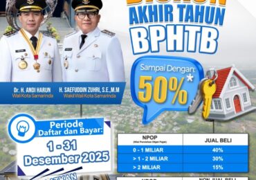 Diskon Akhir Tahun BPHTB Samarinda 2025, Jual Beli 40%, Hibah–Waris 50%