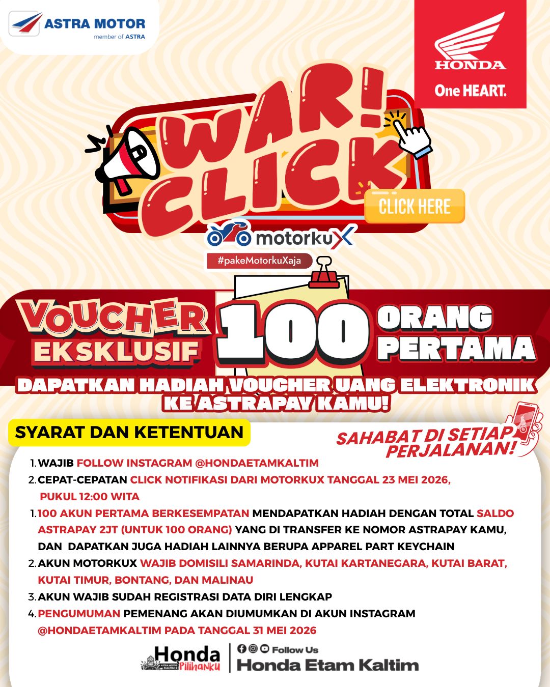 Manjakan Pengguna, Astra Motor Kalimantan Timur 2 Hadirkan War Click Motorku X dengan Xtra Hadiah